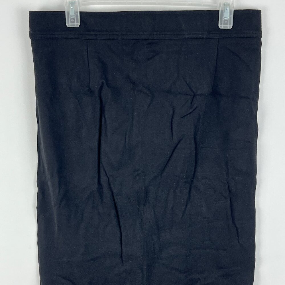 Thalian Pencil Skirt Size 10 Black Elastic Waist 32in Slit Stretch Rayon Nylon